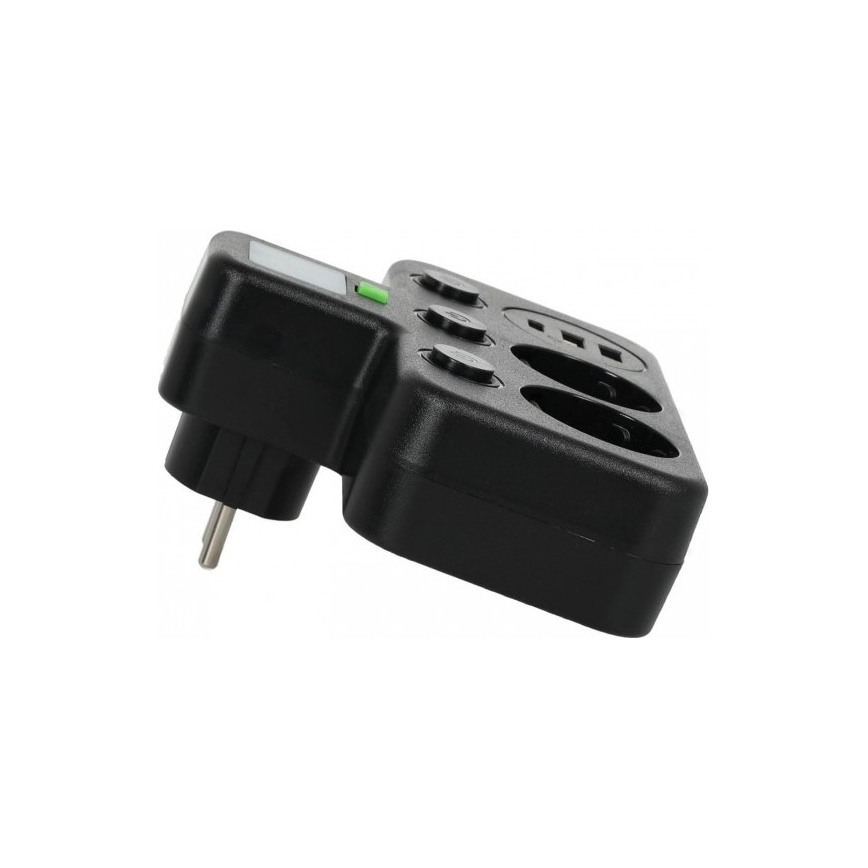 Razdelilna vtičnica s stikalom in LED osvetlitvijo LINEA PRO 2Z + 3xUSB A/C SCHUKO 4000K črna