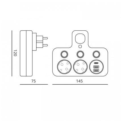 Razdelilna vtičnica s stikalom in LED osvetlitvijo LINEA PRO 2Z + 3xUSB A/C SCHUKO 4000K črna