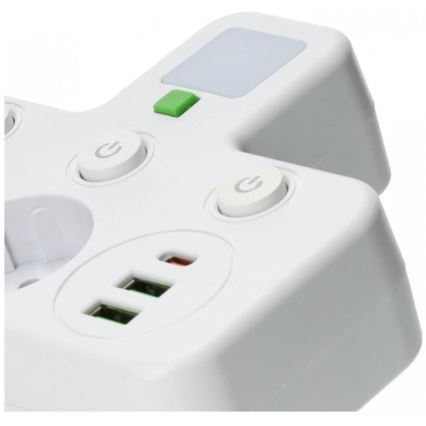 Razdelilna vtičnica s stikalom in LED osvetlitvijo LINEA PRO 2Z + 3xUSB A/C SCHUKO 4000K bela