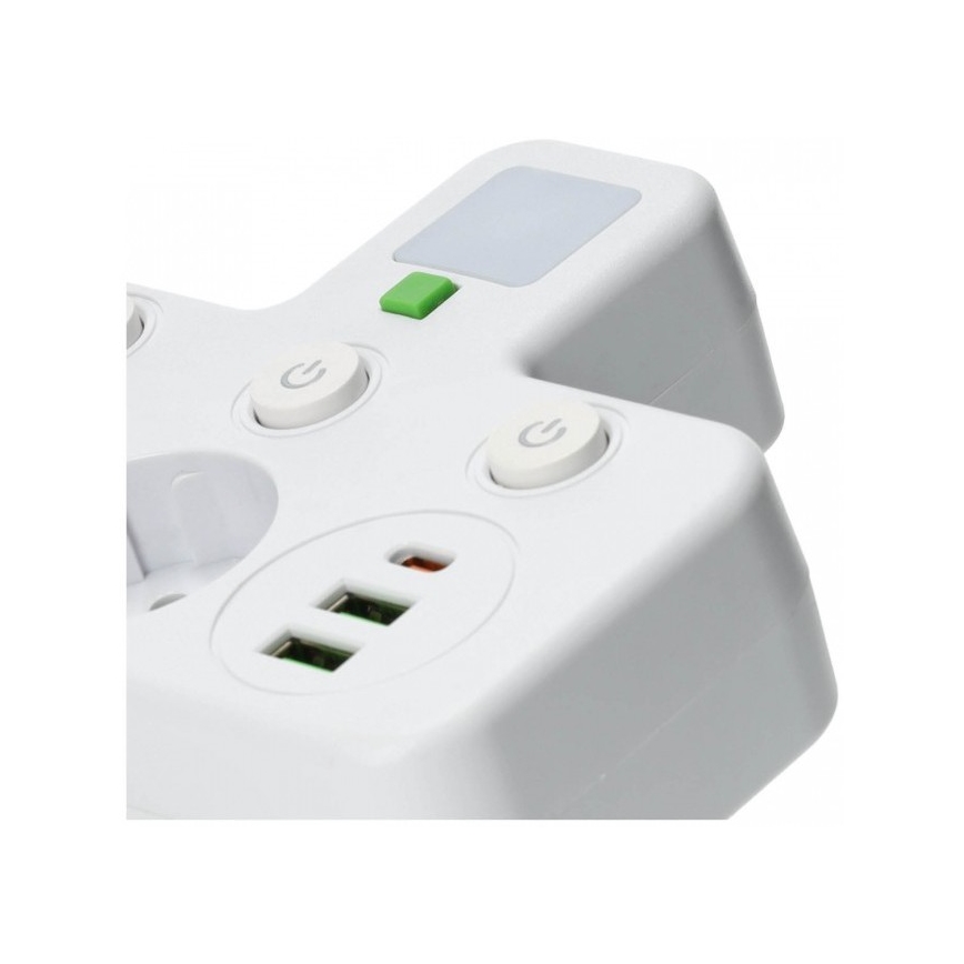 Razdelilna vtičnica s stikalom in LED osvetlitvijo LINEA PRO 2Z + 3xUSB A/C SCHUKO 4000K bela