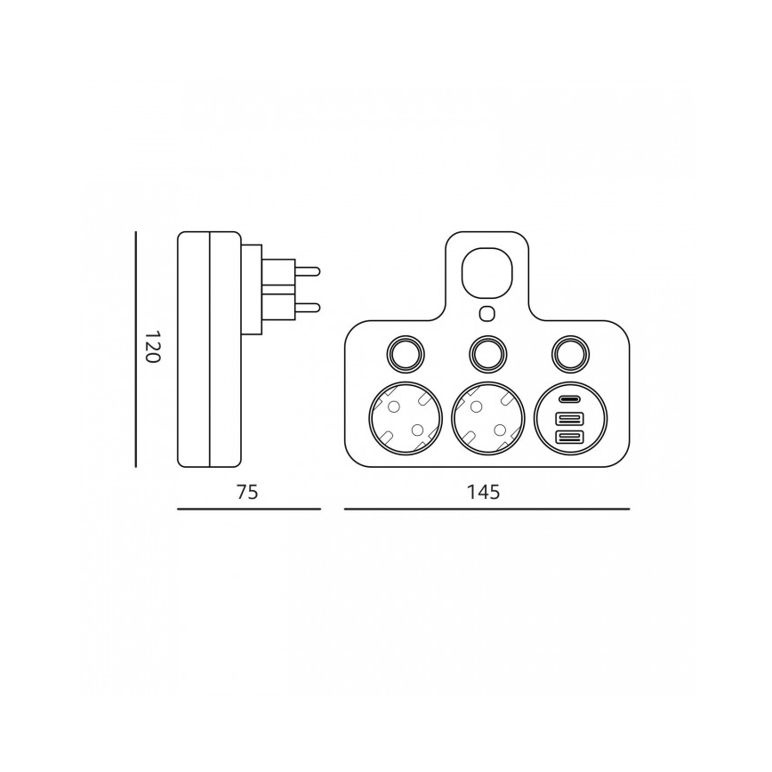 Razdelilna vtičnica s stikalom in LED osvetlitvijo LINEA PRO 2Z + 3xUSB A/C SCHUKO 4000K bela