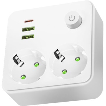 Razdelilna vtičnica z vklopnim stikalom LINEA 2x230V + 3xUSB A/C SCHUKO bela
