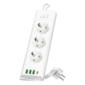 Razdelilna vtičnica z vklopnim stikalom LINEA PRO 3x230V+ 3xUSB-A + 1xUSB-C SCHUKO 1,5 m bela
