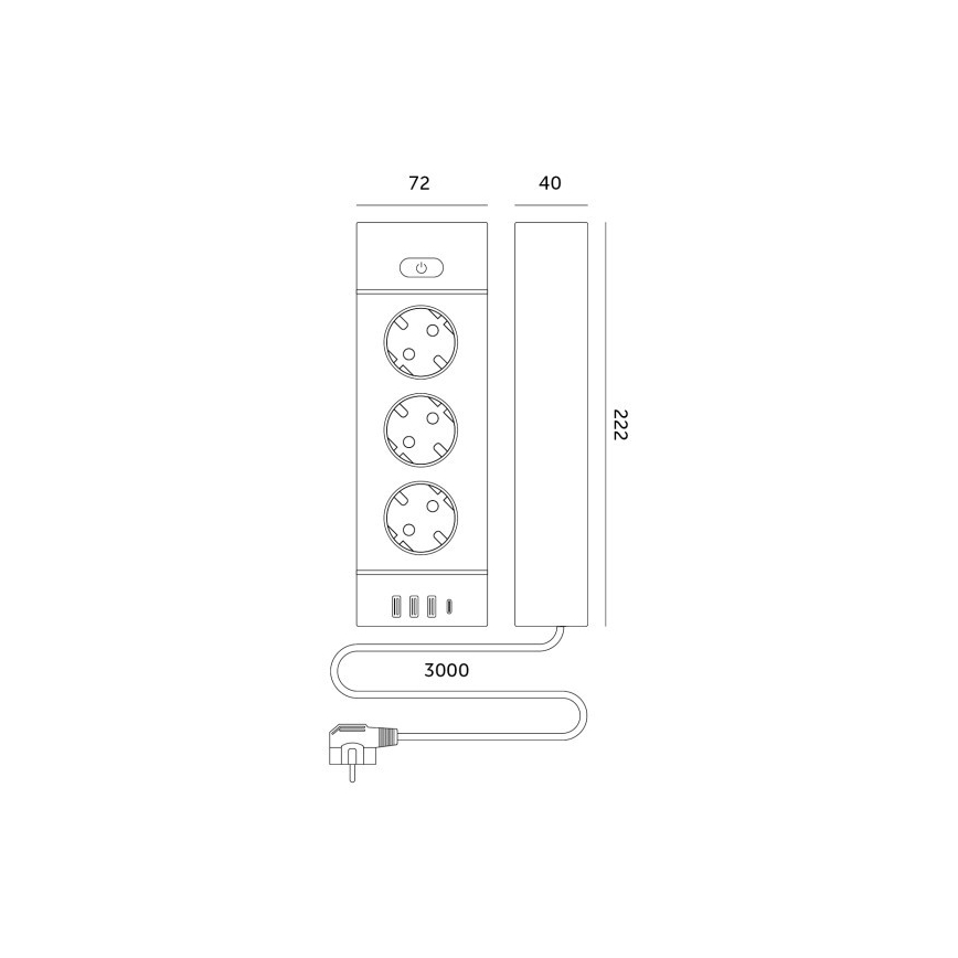 Razdelilna vtičnica z zaščito LINEA PRO 3x230V + 3xUSB-A + 1xUSB-C SCHUKO 3 m bela