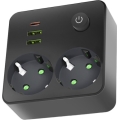 Razdelilnik vtičnic LINEA z vklopnim stikalom — 2×230 V + 3× USB A/C, SCHUKO, črna
