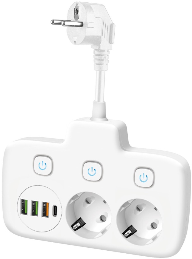 Razdelilnik vtičnic s stikalom LINEA 2x230V + 4xUSB A/C SCHUKO bela
