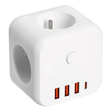 Razdelilnik vtičnic s stikalom LINEA 3x230V + 4xUSB A/C SCHUKO bela