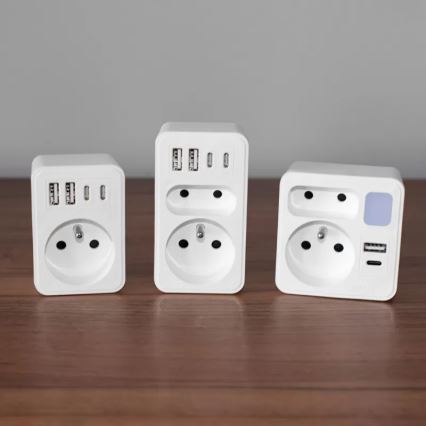 Razdelilec z 2 vtičnicama + USB-C + USB-A z LED osvetlitvijo LED/0,5W/230V 3000K