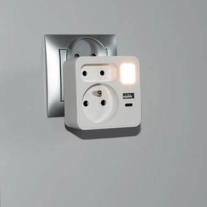 Razdelilec z 2 vtičnicama + USB-C + USB-A z LED osvetlitvijo LED/0,5W/230V 3000K