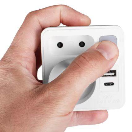 Razdelilec z 2 vtičnicama + USB-C + USB-A z LED osvetlitvijo LED/0,5W/230V 3000K