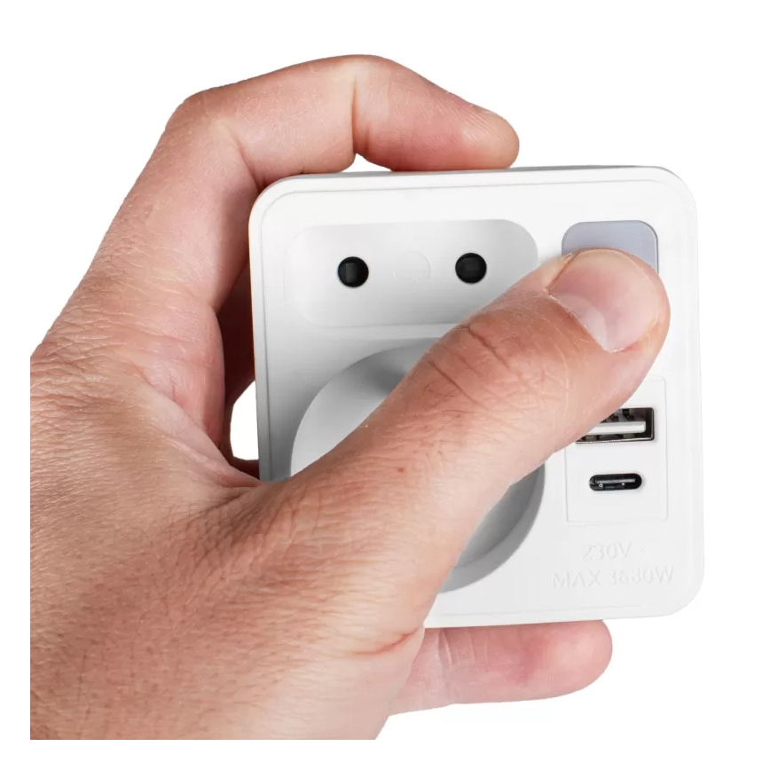 Razdelilec z 2 vtičnicama + USB-C + USB-A z LED osvetlitvijo LED/0,5W/230V 3000K