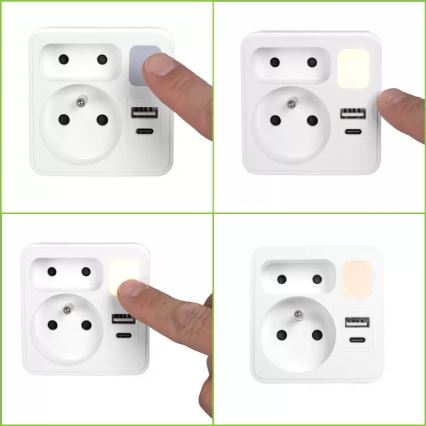 Razdelilec z 2 vtičnicama + USB-C + USB-A z LED osvetlitvijo LED/0,5W/230V 3000K