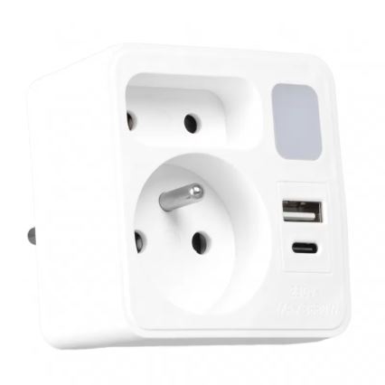 Razdelilec z 2 vtičnicama + USB-C + USB-A z LED osvetlitvijo LED/0,5W/230V 3000K