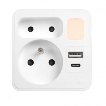 Razdelilec z 2 vtičnicama + USB-C + USB-A z LED osvetlitvijo LED/0,5W/230V 3000K