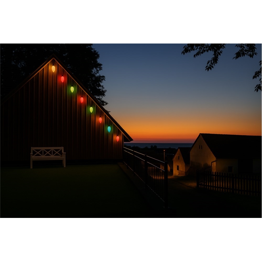 Razširljiva LED zunanja girlanda CONE FILAMENT 20xE10 14m večbarvna/topla bela IP44, Izdelano v EU