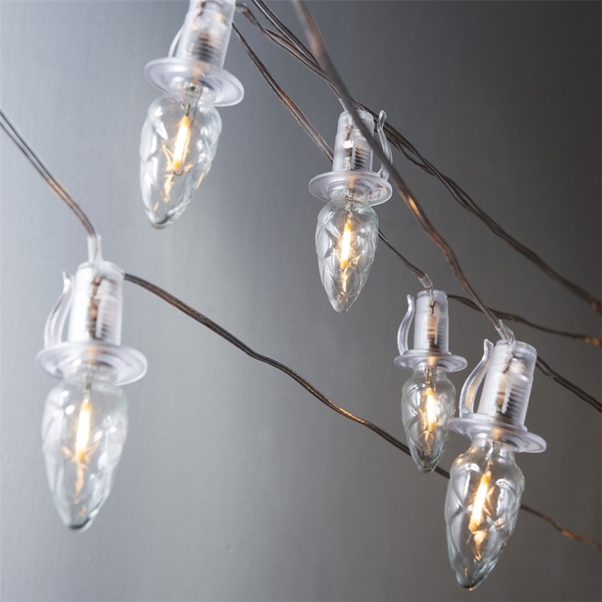 Razširitveni zunanji LED niz CONE FILAMENT 20xE10 14m prozorne žarnice / topla bela IP44, Izdelano na Češkem