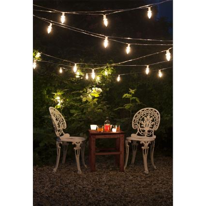 Razširitveni zunanji LED niz CONE FILAMENT 20xE10 14m prozorne žarnice / topla bela IP44, Izdelano na Češkem