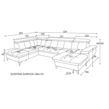Raztegljiv kotni sedežni garnitura v obliki črke U CATANIA z levo stranjo in shranjevalnim prostorom, rjava