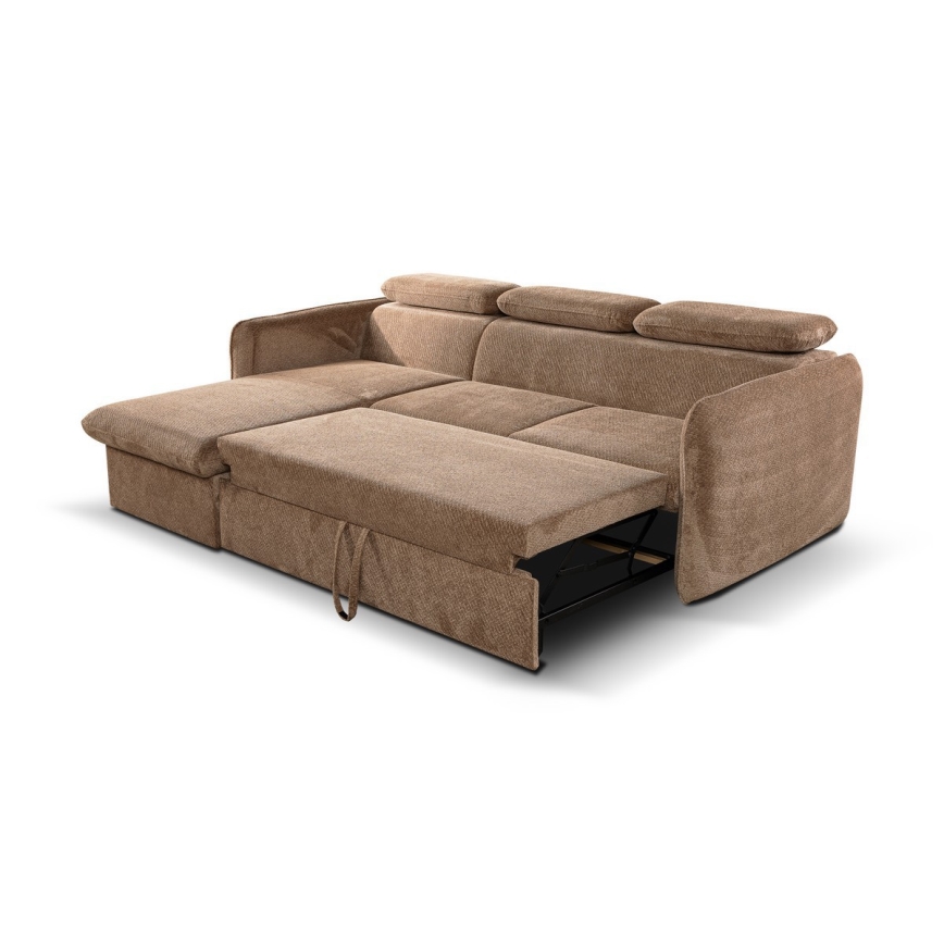 Raztegljiv kotni sedežni garnitura v obliki črke L z shranjevalnim prostorom BEJA, bež, leva