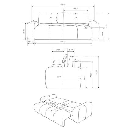 Raztegljiv oblazinjen trosed ALMADA z odlagalnim prostorom, bež
