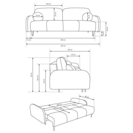 Raztegljiv oblazinjen trosed CLOUDY siv