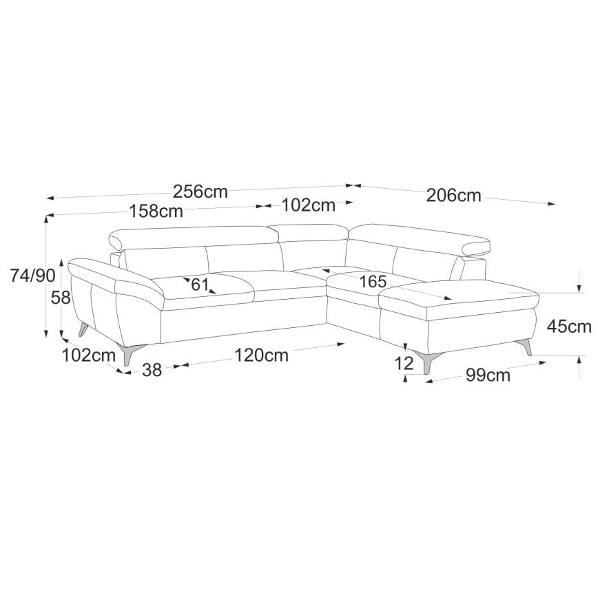 Raztegljiv usnjeni kotni sedežni garnitura v obliki črke L SALERNO II desna črna