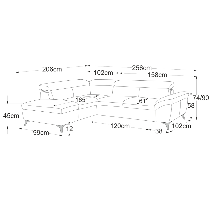 Raztegljiv usnjeni kotni sedežni garnitura v obliki črke L SALERNO II, leva, črna