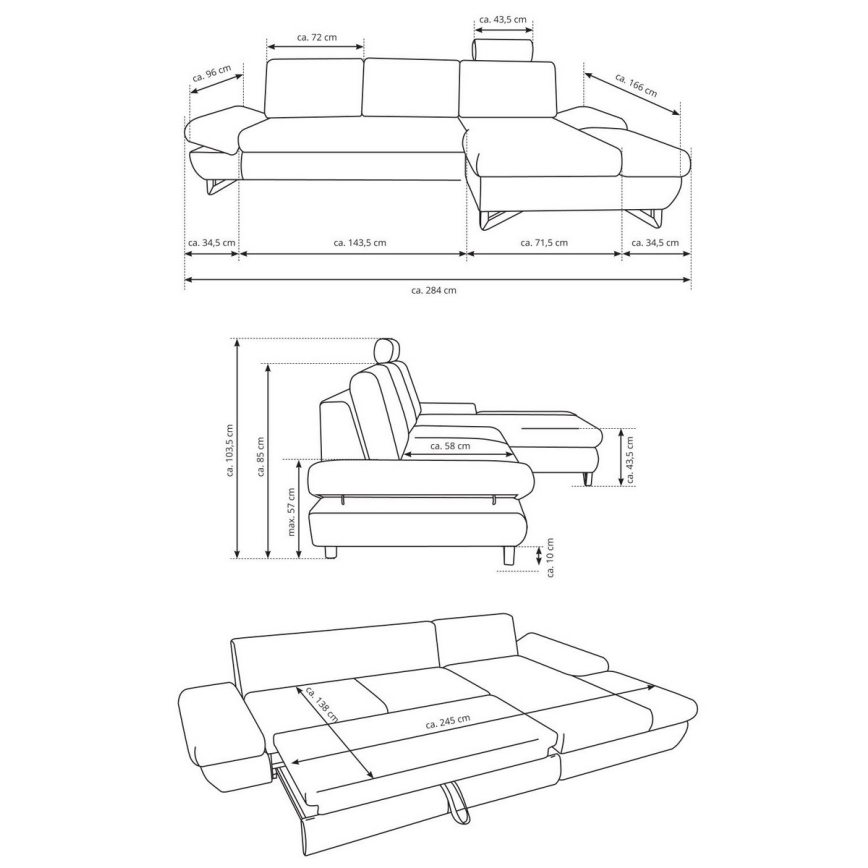 Raztegljiva kotna tapecirana sedežna garnitura v obliki črke L AVESTA desna, antracitna