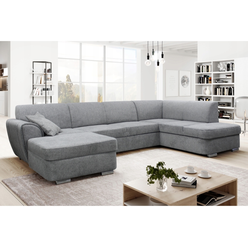 Raztegljiva desna kotna sedežna garnitura v obliki črke U SERPA s vgrajenim shranjevalnim prostorom, siva