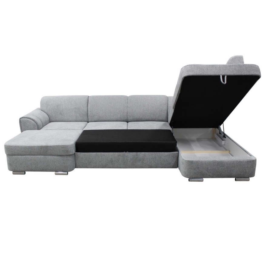 Raztegljiva desna kotna sedežna garnitura v obliki črke U SERPA s vgrajenim shranjevalnim prostorom, siva