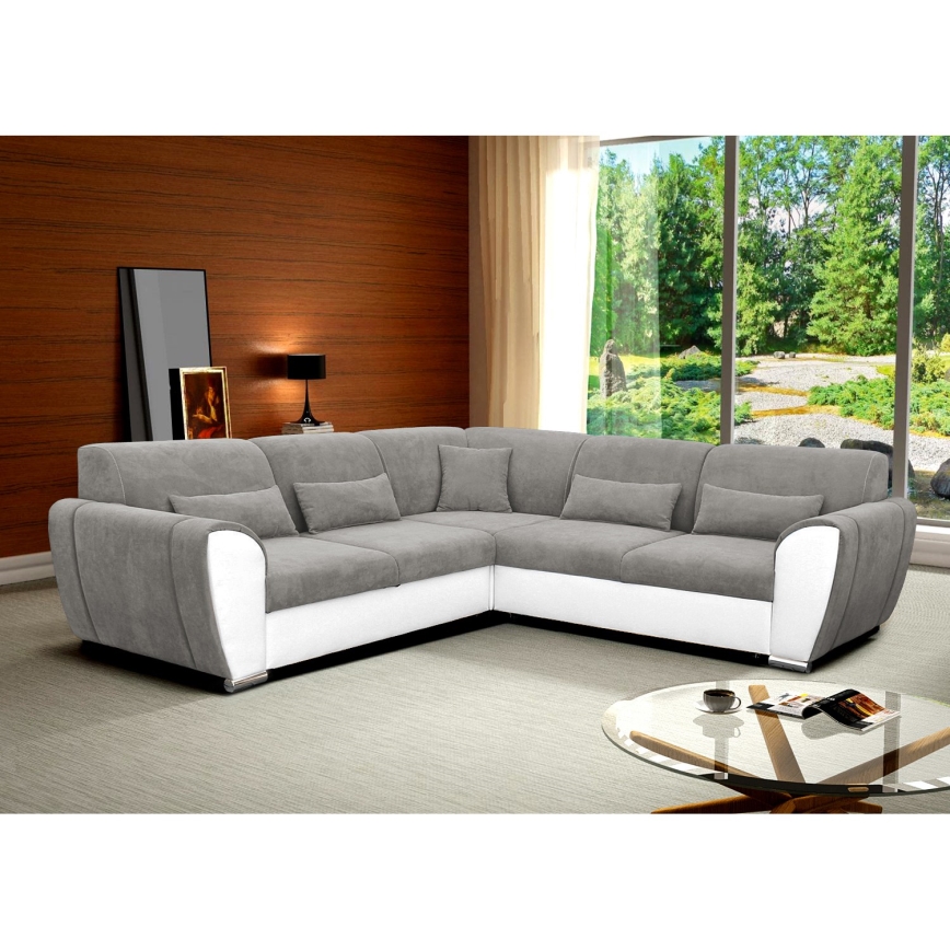 Raztegljiva desna kotna sedežna garnitura z prostorom za shranjevanje v obliki črke L VISEU, siva/bela