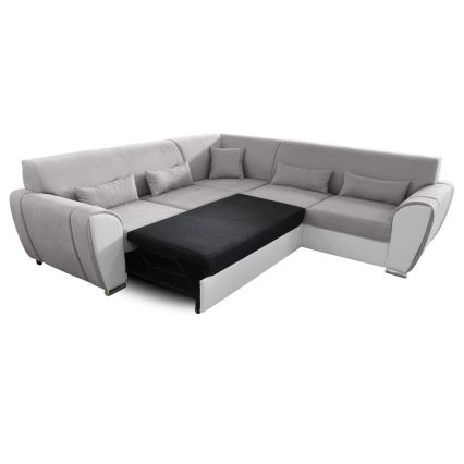 Raztegljiva desna kotna sedežna garnitura z prostorom za shranjevanje v obliki črke L VISEU, siva/bela
