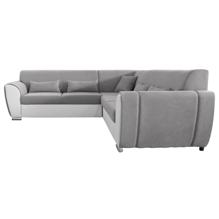Raztegljiva desna kotna sedežna garnitura z prostorom za shranjevanje v obliki črke L VISEU, siva/bela
