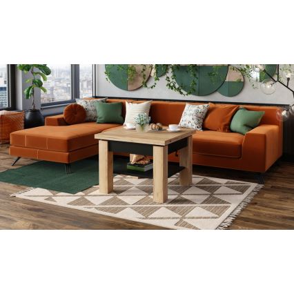 Raztegljiva klubska/jedilna miza z dvižno ploščo CALEB hrast craft/črna