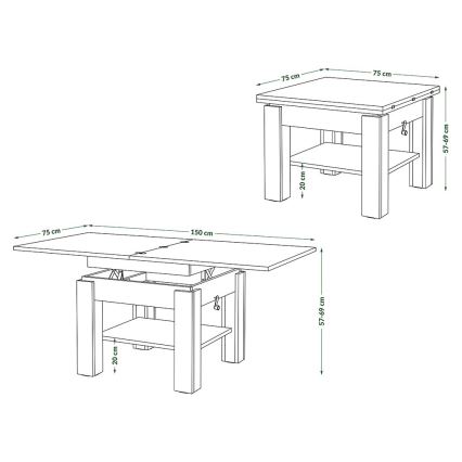 Raztegljiva klubska/jedilna miza z dvižno ploščo CALEB hrast craft/črna
