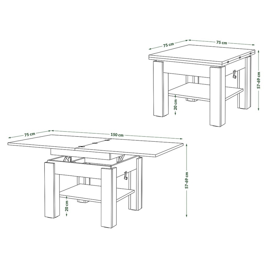 Raztegljiva klubska/jedilna miza z dvižno ploščo CALEB hrast craft/črna
