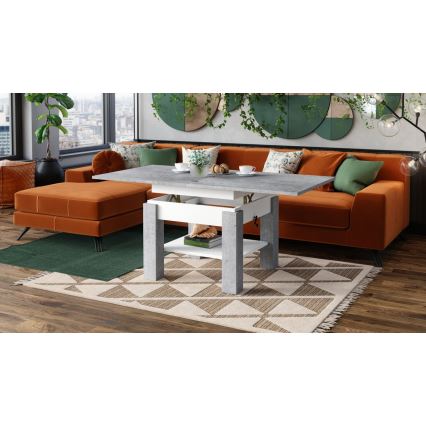 Raztegljiva klubska/jedilna miza z dvižno ploščo CALEB, v betonsko sivi/beli barvi