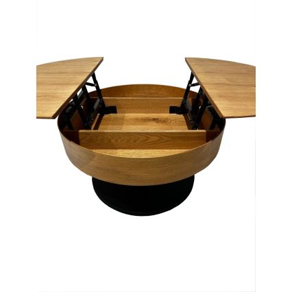 Raztegljiva klubska mizica z dvignljivo mizno ploščo PURE, premer 80 cm, hrast/črna