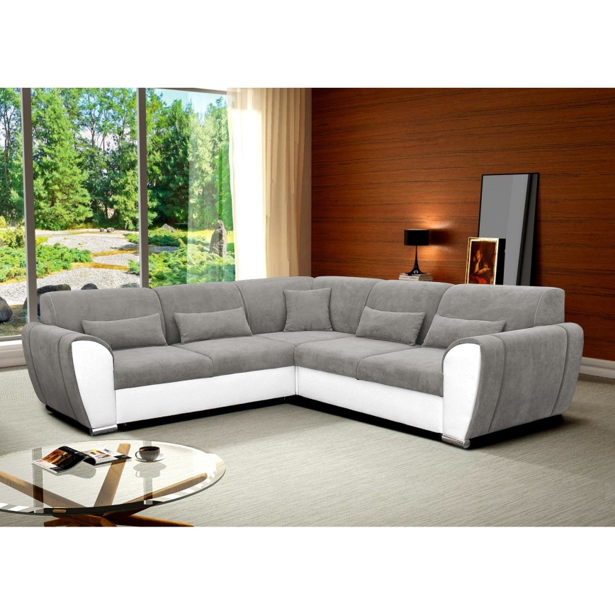 Raztegljiva kotična sedežna garnitura VISEU v obliki črke L, leva, s prostorom za shranjevanje, siva/bela