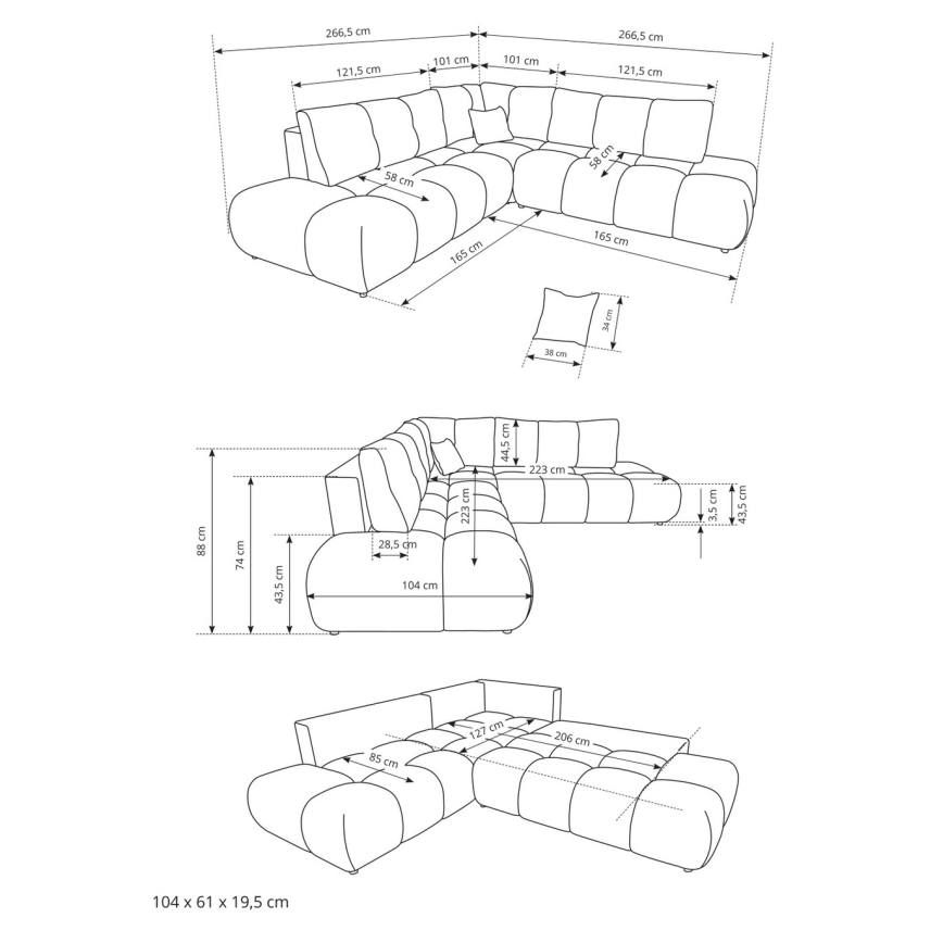 Raztegljiva kotna oblazinjena sedežna garnitura ALMADA v obliki L z shranjevalnim prostorom, desna, bež