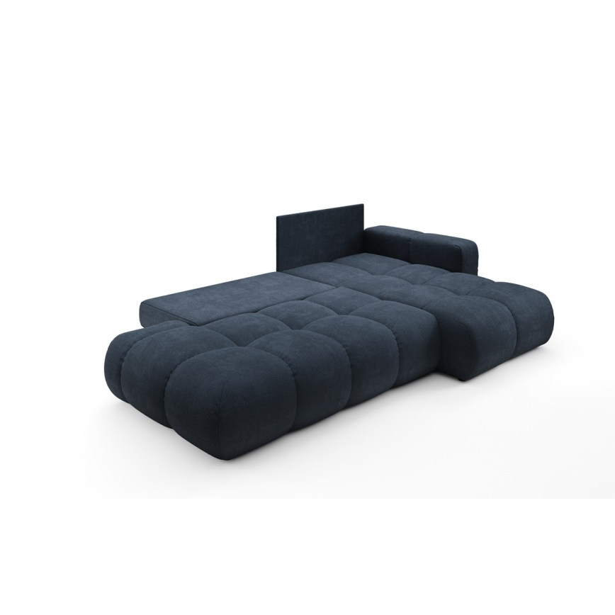 Raztegljiva desna kotna oblazinjena sedežna garnitura ALMADA v obliki črke L z prostorom za shranjevanje, modra