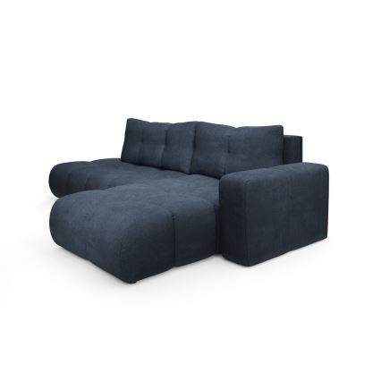 Raztegljiva desna kotna oblazinjena sedežna garnitura ALMADA v obliki črke L z prostorom za shranjevanje, modra