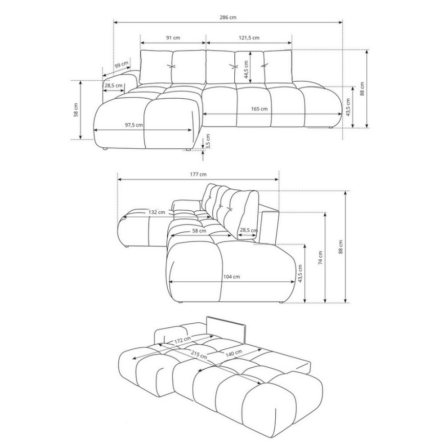 Raztegljiva oblazinjena kotna sedežna garnitura ALMADA v obliki črke L, desna, s shranjevalnim prostorom, rožnata