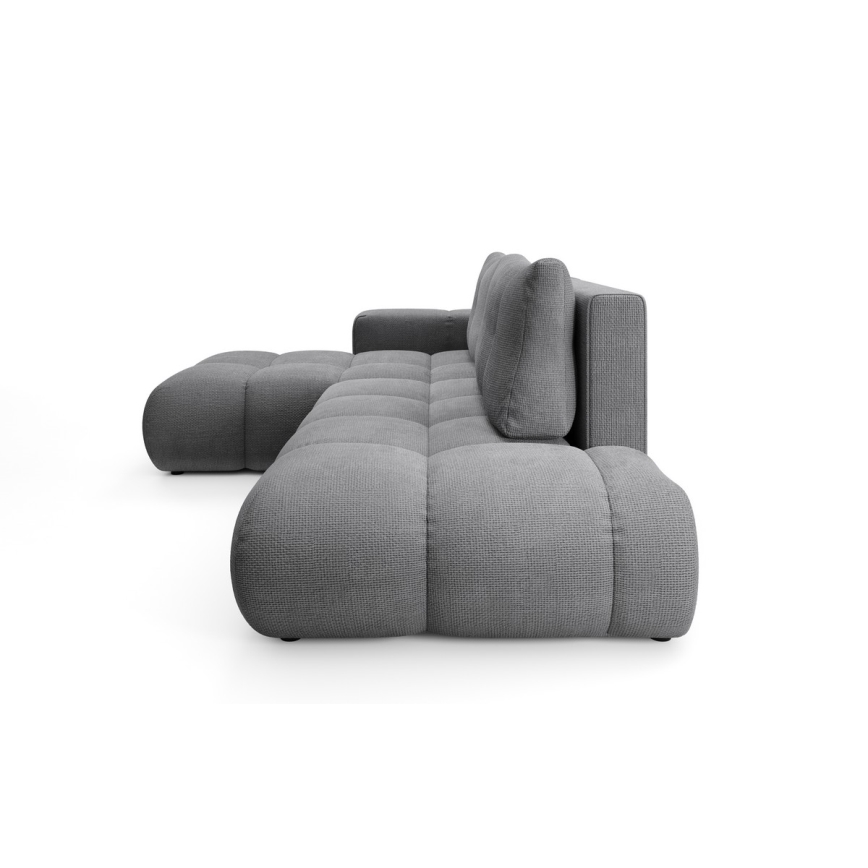 Raztegljiva kotna oblazinjena sedežna garnitura v obliki črke L ALMADA z vgrajenim prostorom za shranjevanje, leva, siva