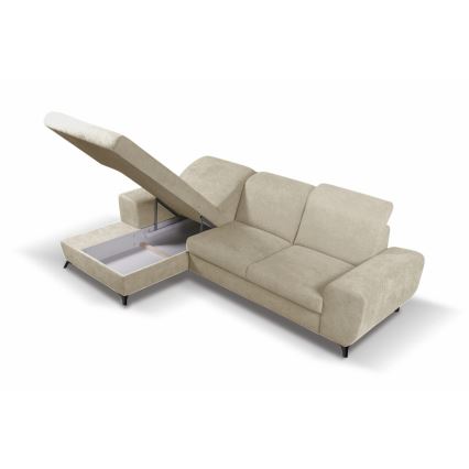 Raztegljiva kotna oblazinjena sedežna garnitura ALTA v obliki črke L, leva, bež, z odlagalnim prostorom