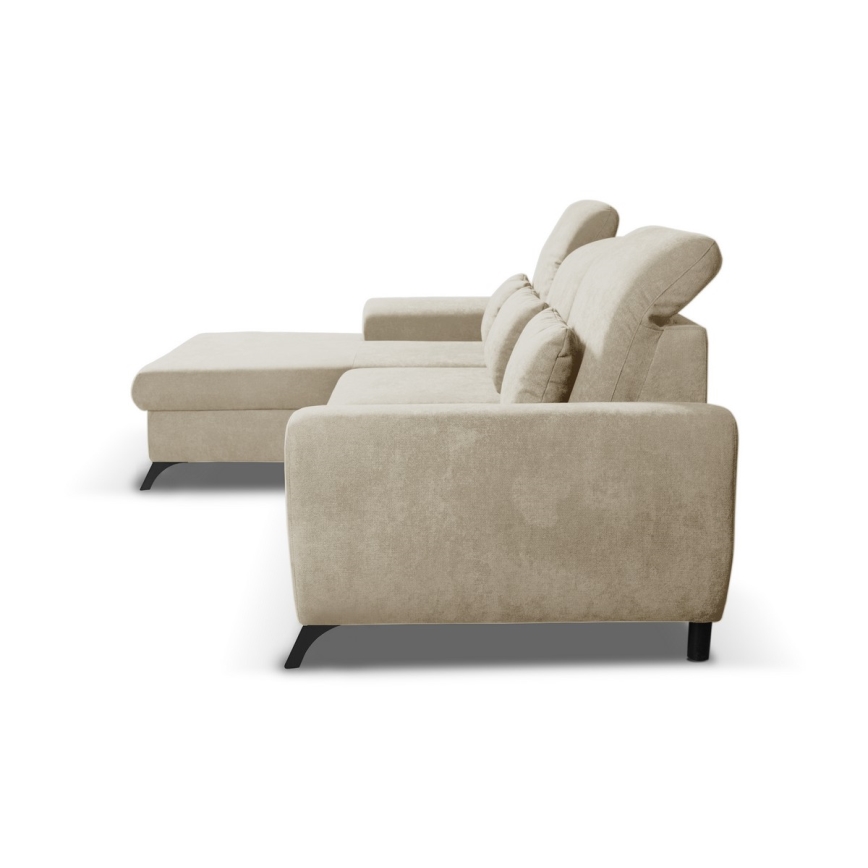 Raztegljiva kotna oblazinjena sedežna garnitura ALTA v obliki črke L, leva, bež, z odlagalnim prostorom