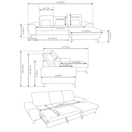 Raztegljiva kotna tapecirana sedežna garnitura ALTA v obliki črke L, desna, zelena, s prostorom za shranjevanje