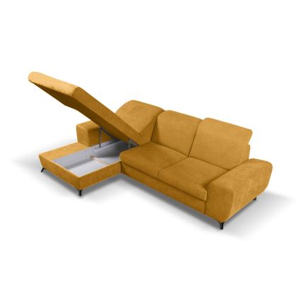 Raztegljiva kotna oblazinjena sedežna garnitura z shranjevalnim prostorom v obliki črke L ALTA, leva, rumena