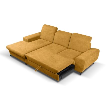Raztegljiva kotna oblazinjena sedežna garnitura z shranjevalnim prostorom v obliki črke L ALTA, leva, rumena