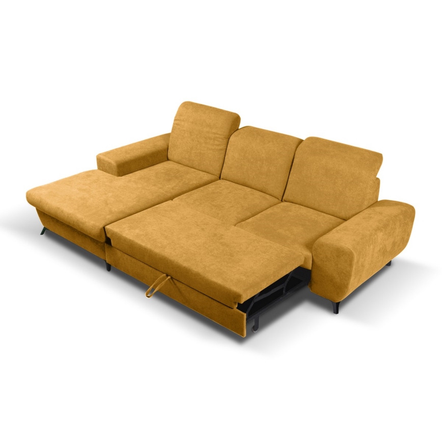 Raztegljiva kotna oblazinjena sedežna garnitura z shranjevalnim prostorom v obliki črke L ALTA, leva, rumena